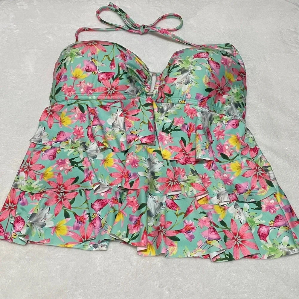 Catalina Floral Tankini Halter Swim Top Sz 12/14